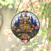 Fairy Tale Castle Stained Glass Suncatcher Fantasy Storybook Window Hanging Magical Book Lover Gift Enchanted Decor